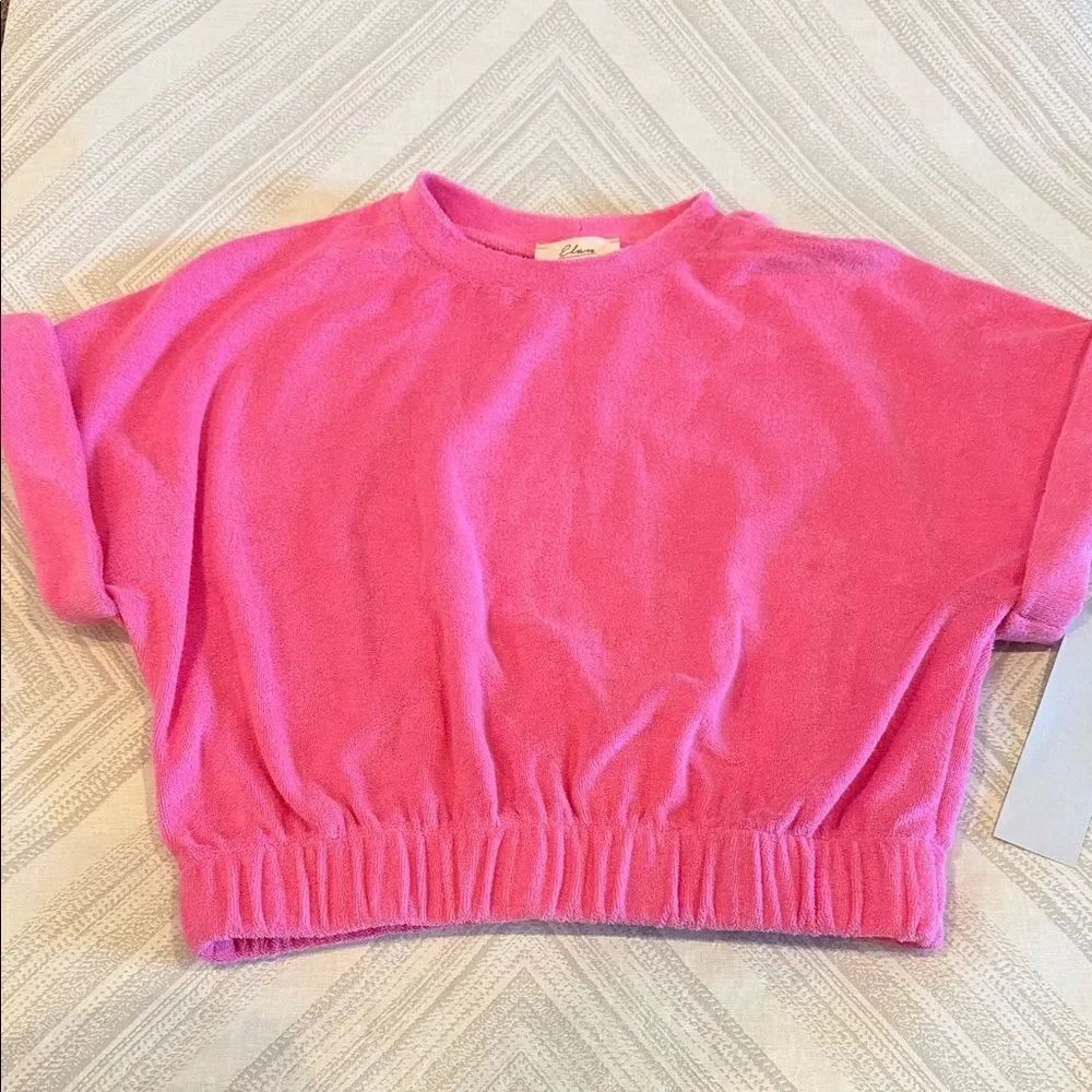 Elan Pink Terry Cloth Bubble Hem Top Size M NWT Short Sleeve Elastic Waist
